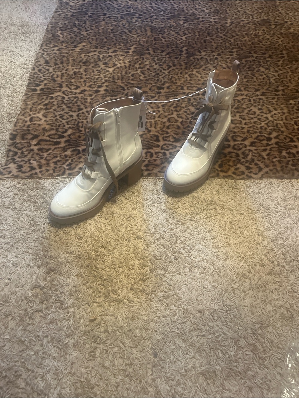 Universal Thread Cream Lace-Up Block Heel Combat Boots